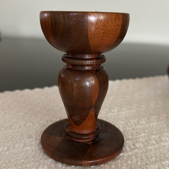Vintage Carved Wood Candlesticks, one pair - Picture 2 of 7
